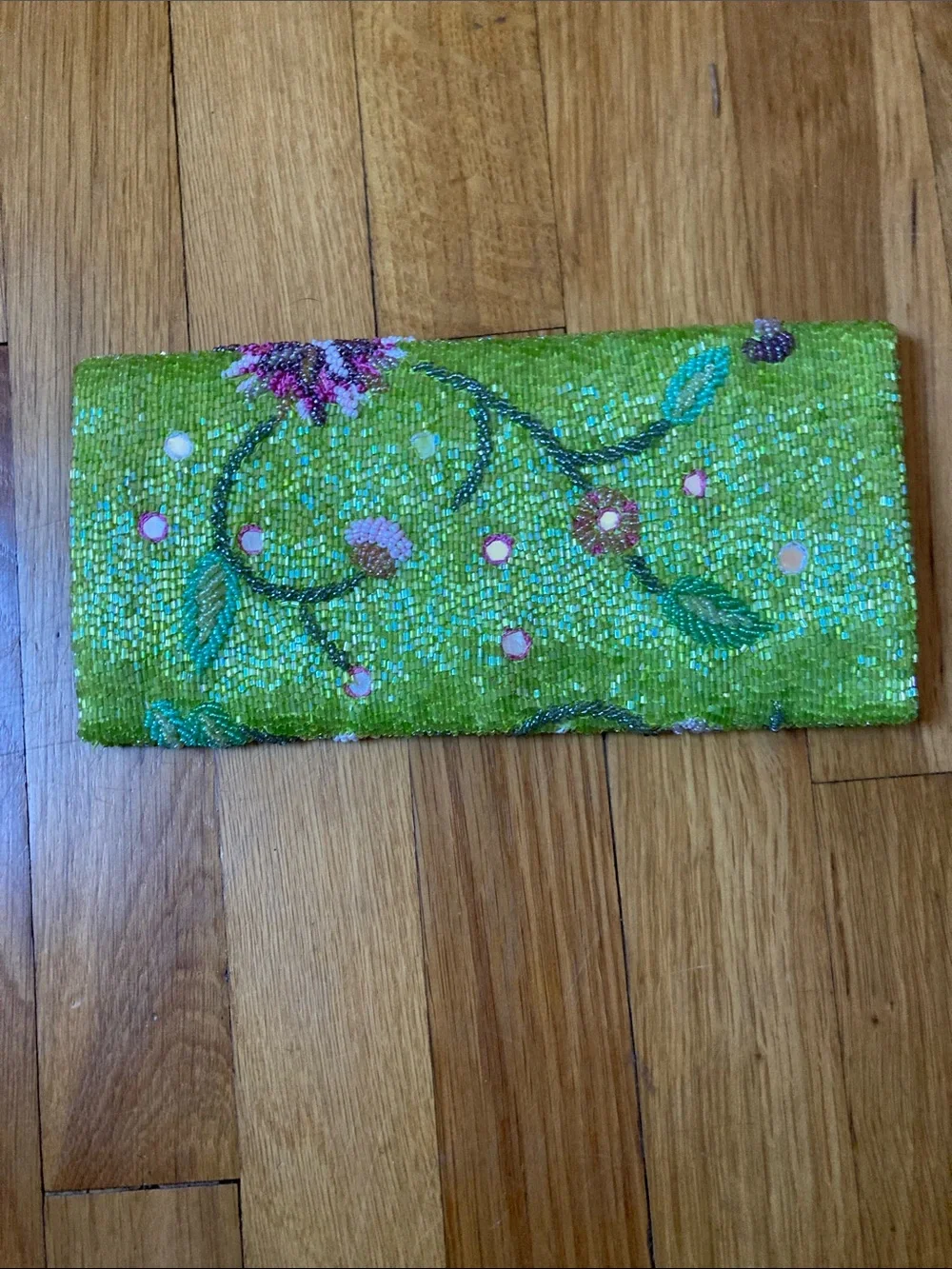 VTG Accessorize Beaded Lime Green Floral Clutch